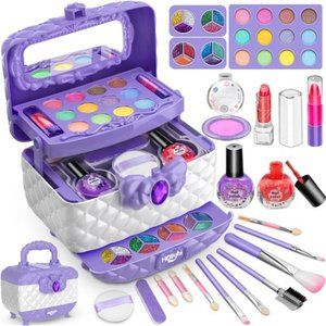 Kids Makeup Kit for Girl, Washable Makeup Set Toy with Real Cosmetic Case